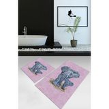 Napoli Home Dijital Baskılı Kaymaz Yıkanabilir Fil Desen 2'li Banyo Takımı Klozet Takımı, N-Klozet-33-Pembe, - 60 x 100