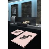 Napoli Home Dijital Baskılı Kaymaz Yıkanabilir Fil Desen Ikili Banyo Takımı Klozet Takımı, N-Klozet-32-Pembe,