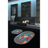 Napoli Home Dijital Baskılı Kaymaz Yıkanabilir Fil Desen Oval Banyo Takımı Klozet Takımı, N-O-Klozet-31-Gri, - Renkli - Paspas