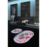 Napoli Home Dijital Baskılı Kaymaz Yıkanabilir Fil Desen Oval Banyo Takımı Klozet Takımı, N-O-Klozet-31-Pembe, - Renkli - Paspas
