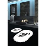 Napoli Home Dijital Baskılı Kaymaz Yıkanabilir Fil Desen Oval Banyo Takımı Klozet Takımı, N-O-Klozet-32-Beyaz, - Renkli - Paspas