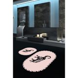 Napoli Home Dijital Baskılı Kaymaz Yıkanabilir Fil Desen Oval Banyo Takımı Klozet Takımı, N-O-Klozet-32-Pembe, - Renkli - Paspas