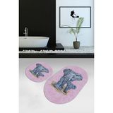 Napoli Home Dijital Baskılı Kaymaz Yıkanabilir Fil Desen Oval Banyo Takımı Klozet Takımı, N-O-Klozet-33-Pembe, - 60 x 100