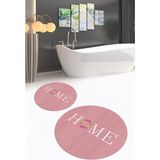 Napoli Home Dijital Baskılı Kaymaz Yıkanabilir Home Yuvarlak Ikili Banyo Takımı, N-Y-Klozet-12-Pembe, - Renkli - Paspas