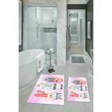 Napoli Home Dijital Baskılı Kaymaz Yıkanabilir Kaktüs Ikili Banyo Takımı Klozet Takımı, N-Klozet-24-Pembe,