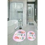 Napoli Home Dijital Baskılı Kaymaz Yıkanabilir Kaktüs Oval Banyo Takımı Klozet Takımı, N-O-Klozet-24-Pembe,