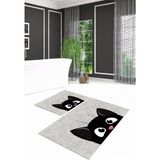Napoli Home Dijital Baskılı Kaymaz Yıkanabilir Kedi Desen Ikili Banyo Takımı Klozet Takımı, N-Klozet-40-Gri, - Renkli - Paspas