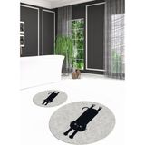 Napoli Home Dijital Baskılı Kaymaz Yıkanabilir Kedi Desen Yuvarlak Ikili Banyo Takımı, N-Y-Klozet-39-Gri, - Renkli - Paspas