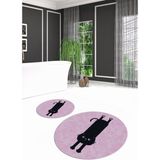Napoli Home Dijital Baskılı Kaymaz Yıkanabilir Kedi Desen Yuvarlak Ikili Banyo Takımı, N-Y-Klozet-39-Pembe, - Renkli - Paspas