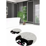 Napoli Home Dijital Baskılı Kaymaz Yıkanabilir Kedi Desen Yuvarlak Ikili Banyo Takımı, N-Y-Klozet-40-Gri,