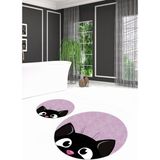 Napoli Home Dijital Baskılı Kaymaz Yıkanabilir Kedi Desen Yuvarlak Ikili Banyo Takımı, N-Y-Klozet-40-Pembe, - Renkli - Paspas