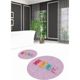 Napoli Home Dijital Baskılı Kaymaz Yıkanabilir Kedi Desen Yuvarlak Ikili Banyo Takımı, N-Y-Klozet-41-Pembe, - Renkli - Paspas