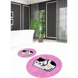 Napoli Home Dijital Baskılı Kaymaz Yıkanabilir Kedi Desen Yuvarlak Ikili Banyo Takımı, N-Y-Klozet-43-Pembe, - Renkli - Paspas