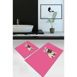 Napoli Home Dijital Baskılı Kaymaz Yıkanabilir Köpek Desen Ikili Banyo Takımı Klozet Takımı, N-Klozet-38-Pembe, - 60 x 100 cm