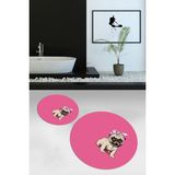 Napoli Home Dijital Baskılı Kaymaz Yıkanabilir Köpek Desen Yuvarlak Ikili Banyo Takımı, N-Y-Klozet-38-Pembe, - Renkli - Paspas