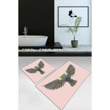 Napoli Home Dijital Baskılı Kaymaz Yıkanabilir Kuş Desen 2'li Banyo Takımı Klozet Takımı, N-Klozet-37-Pembe, - 60 x 100