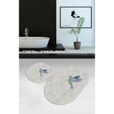 Napoli Home Dijital Baskılı Kaymaz Yıkanabilir Kuş Desen Oval Banyo Takımı Klozet Takımı, N-O-Klozet-36-Gri, - 60 x 100 cm
