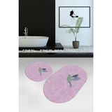 Napoli Home Dijital Baskılı Kaymaz Yıkanabilir Kuş Desen Oval Banyo Takımı Klozet Takımı, N-O-Klozet-36-Pembe, - Renkli - Paspas
