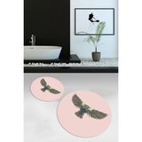 Napoli Home Dijital Baskılı Kaymaz Yıkanabilir Kuş Desen Yuvarlak 2'li Banyo Takımı, N-Y-Klozet-37-Pembe, - 100 x 100 cm