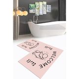 Napoli Home Dijital Baskılı Kaymaz Yıkanabilir Welcome Ikili Banyo Takımı Klozet Takımı, N-Klozet-11-Pembe, - Renkli - Paspas