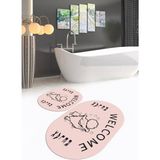 Napoli Home Dijital Baskılı Kaymaz Yıkanabilir Welcome Oval Banyo Takımı Klozet Takımı, N-O-Klozet-11-Pembe, - Renkli - Paspas