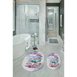 Napoli Home Dijital Baskılı Kaymaz Yıkanabilir Yaprak Oval Banyo Takımı Klozet Takımı, N-O-Klozet-25-Gri, - Renkli - Paspas