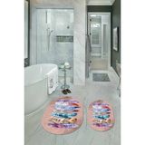 Napoli Home Dijital Baskılı Kaymaz Yıkanabilir Yaprak Oval Banyo Takımı Klozet Takımı, N-O-Klozet-25-Kahve, - Renkli - Paspas