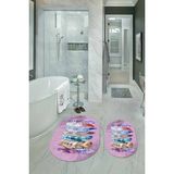 Napoli Home Dijital Baskılı Kaymaz Yıkanabilir Yaprak Oval Banyo Takımı Klozet Takımı, N-O-Klozet-25-Pembe, - Renkli - Paspas