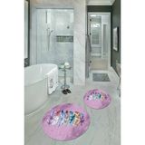 Napoli Home Dijital Baskılı Kaymaz Yıkanabilir Yaprak Yuvarlak Ikili Banyo Takımı, N-Y-Klozet-25-Pembe, - Renkli - Paspas