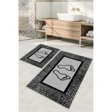 Napoli Home Dijital Baskılı Yıkanabilir Çerçeveli Ayak Baskılı Banyo Paspası Klozet Takımı, Klozet-52-Gri,