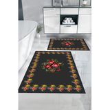 Napoli Home Dijital Baskılı Yıkanabilir Çerçeveli Çiçek Desenli Banyo Paspası Klozet Takımı
