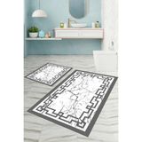 Napoli Home Dijital Baskılı Yıkanabilir Çerçeveli Mermer Model Banyo Paspası Klozet Takımı, Klozet-57-Gri,