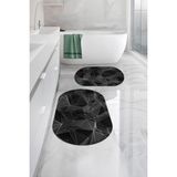 Napoli Home Dijital Baskılı Yıkanabilir Geometrik Desenli Oval Banyo Paspası Klozet Takımı, Klozet-87-Gri,