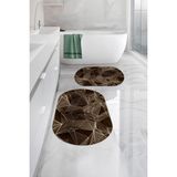 Napoli Home Dijital Baskılı Yıkanabilir Geometrik Desenli Oval Banyo Paspası Klozet Takımı, Klozet-87-Kahve, - Kahverengi