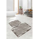 Napoli Home Dijital Baskılı Yıkanabilir Kare Desen Detaylı Banyo Paspası Klozet Takımı, Klozet-84-Kahve, - Kahverengi