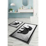 Napoli Home Dijital Baskılı Yıkanabilir Kaymaz Fil Figürlü Banyo Paspası Klozet Takımı, Klozet-58-Gri,