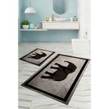 Napoli Home Dijital Baskılı Yıkanabilir Kaymaz Fil Figürlü Banyo Paspası Klozet Takımı, Klozet-58-Kahve, - Kahverengi