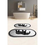 Napoli Home Dijital Baskılı Yıkanabilir Kaymaz Fil Figürlü Oval Banyo Paspası Klozet Takımı, Klozet-58-Gri,