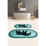 Napoli Home Dijital Baskılı Yıkanabilir Kaymaz Fil Figürlü Oval Banyo Paspası Klozet Takımı, Klozet-58-Turkuaz,