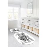 Napoli Home Dijital Baskılı Yıkanabilir Kaymaz Gül Motifli Oval Banyo Paspası Klozet Takımı, Klozet-77-Gri,