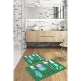 Napoli Home Dijital Baskılı Yıkanabilir Kaymaz Kaktüs Model Banyo Paspası Klozet Takımı, Klozet-76-Yeşil,