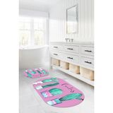 Napoli Home Dijital Baskılı Yıkanabilir Kaymaz Kaktüs Model Oval Banyo Paspası Klozet Takımı, Klozet-76-Pembe,