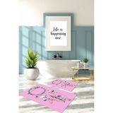 Napoli Home Dijital Baskılı Yıkanabilir Kaymaz Kuş Tüyü Desenli Banyo Paspası Klozet Takımı, Klozet-92-Pembe,