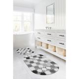 Napoli Home Dijital Baskılı Yıkanabilir Kaymaz Sade Modern Oval Banyo Paspası Klozet Takımı, Klozet-75-Gri,