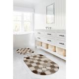 Napoli Home Dijital Baskılı Yıkanabilir Kaymaz Sade Modern Oval Banyo Paspası Klozet Takımı, Klozet-75-Kahve, - Kahverengi