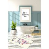Napoli Home Dijital Baskılı Yıkanabilir Kaymaz Taban Kuş Tüyü Desenli Banyo Paspası Klozet Takımı