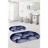 Napoli Home Dijital Baskılı Yıkanabilir Kaymaz Taban Taş Modelli Oval Banyo Paspası Klozet Takımı