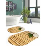 Napoli Home Dijital Baskılı Yıkanabilir Kaymaz Taş Desenli Oval Banyo Paspası Klozet Takımı, Klozet-68-Bej,