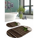 Napoli Home Dijital Baskılı Yıkanabilir Kaymaz Taş Desenli Oval Banyo Paspası Klozet Takımı, Klozet-68-Kahve, - Kahverengi
