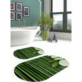 Napoli Home Dijital Baskılı Yıkanabilir Kaymaz Taş Desenli Oval Banyo Paspası Klozet Takımı, Klozet-68-Yeşil,